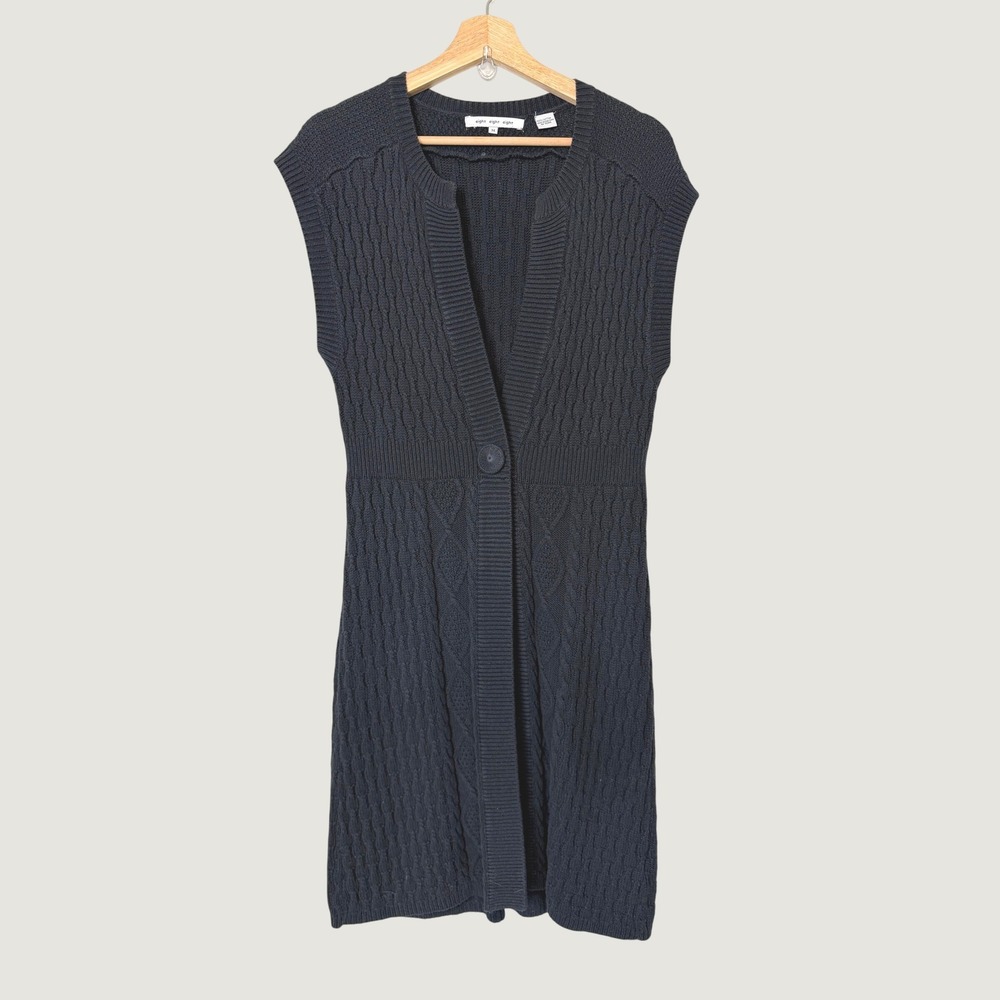 Eight Eight Eight Black Cable Knit 100% cotton Cardigan Sweater Dress Medium